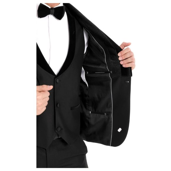 Derman Black Silvery Collar Luxury Tuxedo 3 Piece Set - Picture 6 of 6